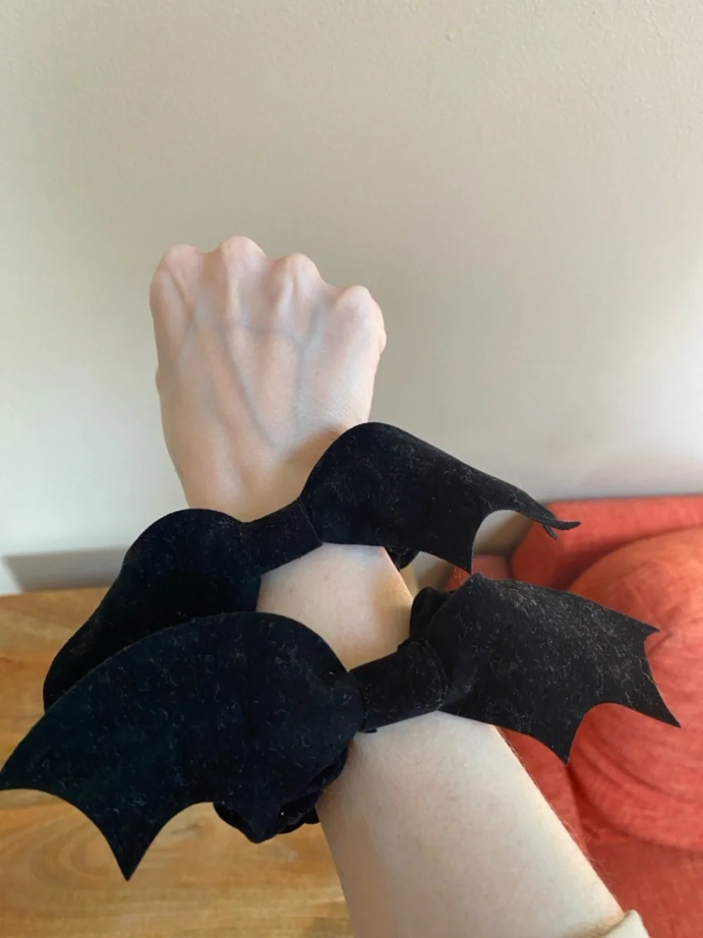 2 Black Suede Gothic Goth Bat Shaped Hair Scrunchies Hair Accessories